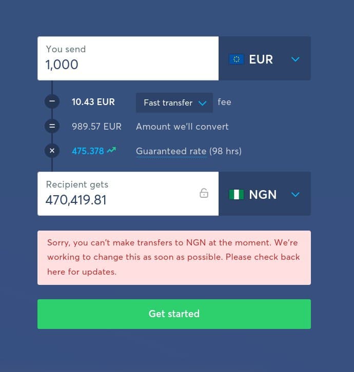 transferwise stops money transfer to Nigeria